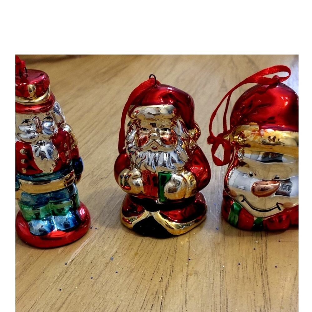 3 Vtg Blown Metallic Glass Christmas Ornaments Santa Nutcracker Style-Eyes 2000s